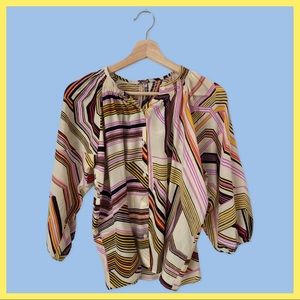 Tucker NYC Size XS, Silk Top, Drapey 3/4 Sleeves, Smocked Collar, Button Front